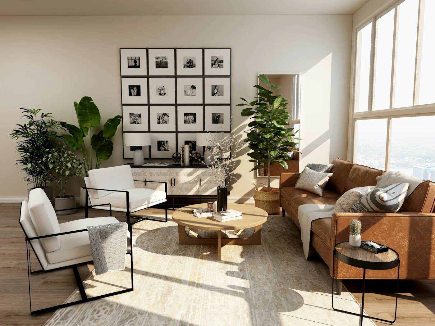 Warm, refined living room styled in neutral tones